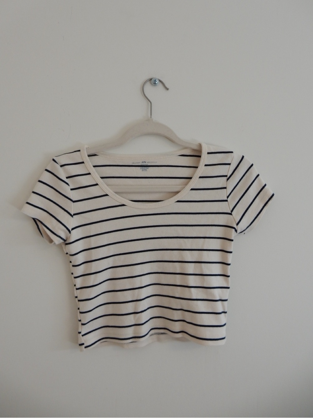 Brandy Melville Cream and Navy Striped Scoop Neck Crop Top